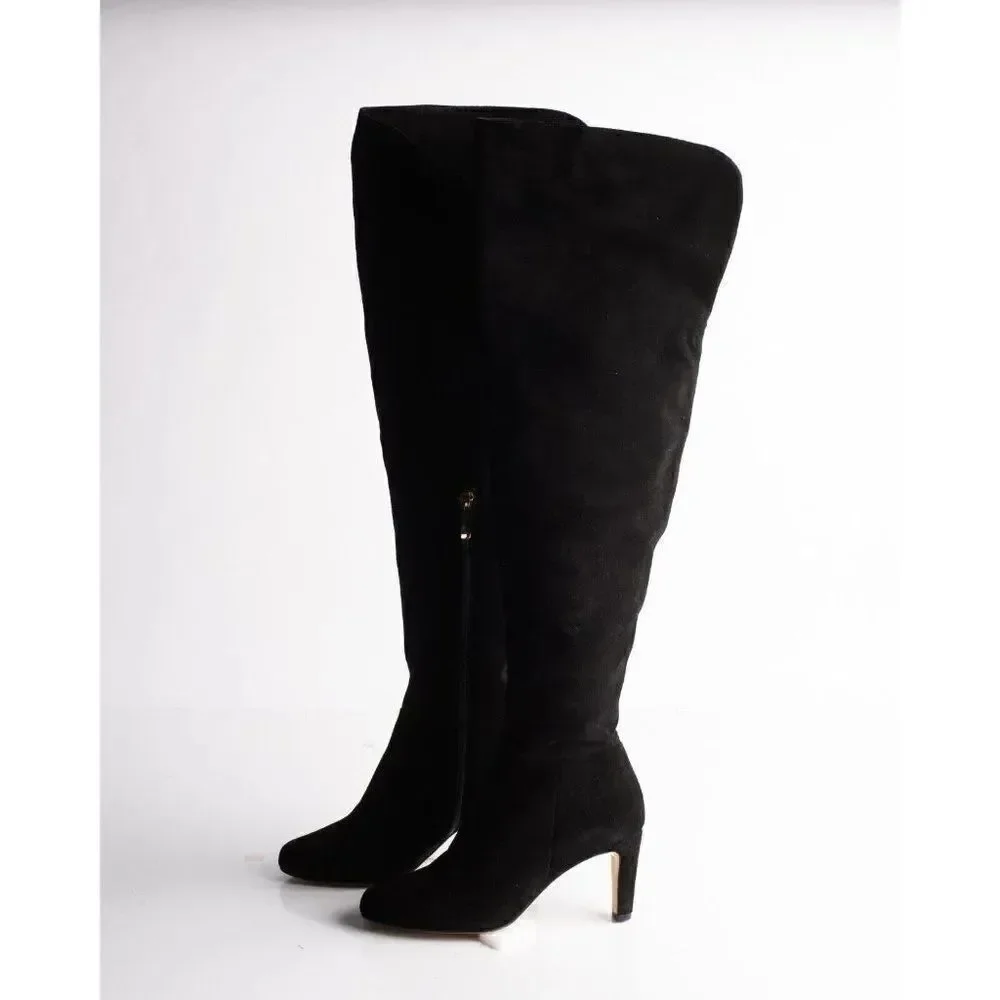 L'AGENCE Womens Black Suede Over the knee Boots EU 36 US 6 Low Heel New in Box